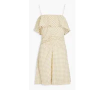Ruched gingham seersucker mini dress - Neutral