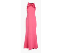 Floral-appliquéd scuba gown - Pink