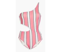 One-shoulder cutout striped swimsuit - Pink