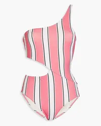 Solid and Striped One-shoulder cutout striped swimsuit - Pink Pink