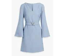 Belted wool and silk-blend crepe mini dress - Blue
