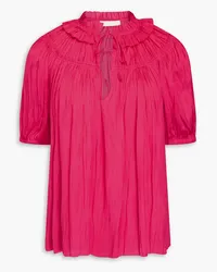 Ulla Johnson Ruffled crinkled satin top - Pink Pink