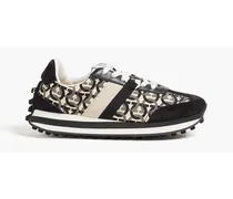 Logo-print leather, suede and shell sneakers - Black