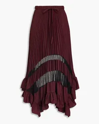 Claudie Pierlot Ruffled pleated crepe de chine midi skirt - Burgundy Burgundy