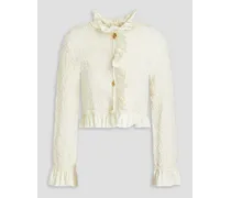Ruffled shirred satin-jersey jacket - White