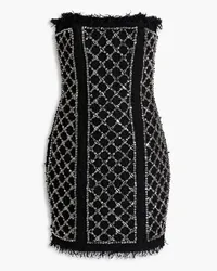 Balmain Strapless frayed crystal-embellished tweed mini dress - Black Black