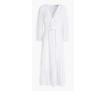 Libby wrap-effect Swiss-dot cotton midi dress - White