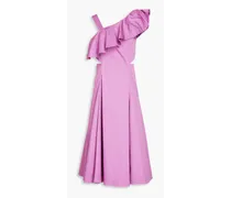 Beilla ruffled cotton-blend poplin midi dress - Purple