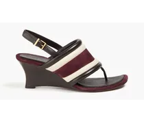 Color-block leather and suede wedge sandals - Burgundy