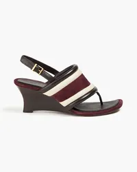 Tory Burch Color-block leather and suede wedge sandals - Burgundy Burgundy