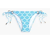 Tortola embellished seersucker low-rise bikini briefs - Blue