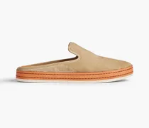 Canella leather-trimmed calf hair slippers - Neutral