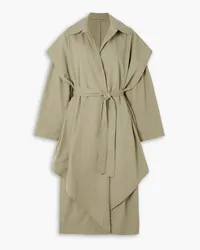 Totême Belted layered cotton and cupro-blend trench coat - Green Green