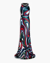 Emilio Pucci Embellished open-back printed satin maxi dress - Blue Blue