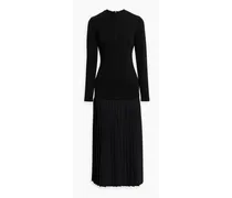 Ava jersey-paneled pleated twill midi dress - Black
