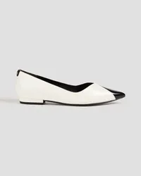 Tory Burch Two-tone glossed-leather point-toe flats - White White