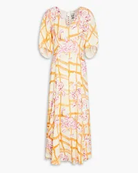 Marni Pleated printed cady midi dress - Yellow Yellow