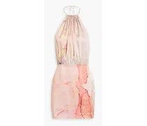 Anahita printed stretch-silk satin halterneck mini dress - Pink