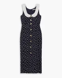 Alessandra Rich Broderie anglaise-trimmed polka-dot silk crepe de chine midi dress - Blue Blue