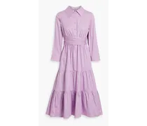 Tiered cotton-blend poplin midi shirt dress - Purple