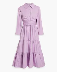 Mikael Aghal Tiered cotton-blend poplin midi shirt dress - Purple Purple