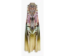 Crystal-embellished printed silk crepe de chine maxi dress - Multicolor