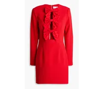 Cutout bow-embellished crepe mini dress - Red
