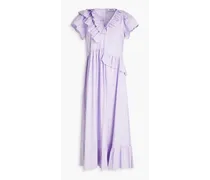 Ruffled cotton-blend poplin midi dress - Purple