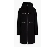 Ally ribbed knit-paneled shell hooded coat - Black