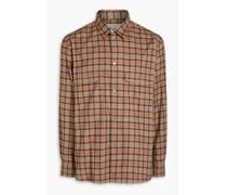 Oversized checked cotton-twill shirt - Brown