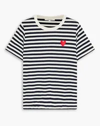 Chinti & Parker Embroidered striped cotton-jersey T-shirt - Blue Blue