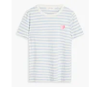 Embroidered striped cotton-jersey T-shirt - Blue