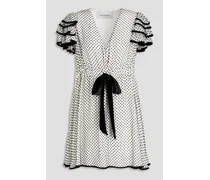 Wrap-effect flocked silk-blend chiffon mini dress - Black