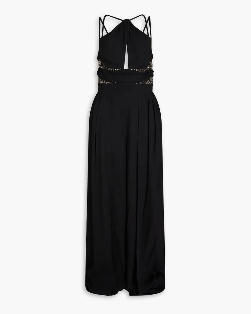 Zuhair Murad Crystal-embellished twisted cutout crepe jumpsuit - Black Black