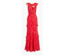 Rita ruffled fil coupé silk-blend jacquard maxi dress - Red
