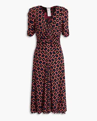 Diane von Furstenberg Karen ruched printed mesh dress - Pink Pink