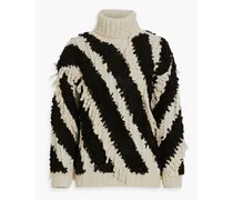 Striped bouclé-knit wool-blend turtleneck sweater - Black