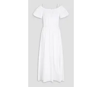 Cold-shoulder cotton-blend poplin midi dress - White