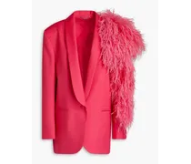 Feather-embellished wool-twill blazer - Pink