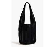 Pinstriped merino wool shoulder bag - Black