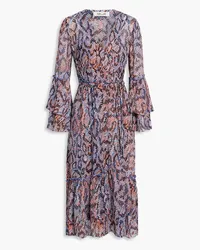 Diane von Furstenberg Elora ruffled snake-print chiffon midi wrap dress - Blue Blue