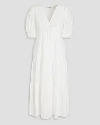 Diane von Furstenberg Carice bow-detailed tiered cotton-jacquard midi dress - White White