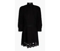 Alice Olivia - Pintucked guipure lace-trimmed cotton mini dress - Black