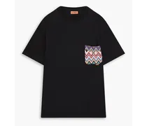 Crochet-trimmed cotton-jersey T-shirt - Black