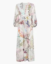 Zimmermann Gathered printed silk-twill maxi dress - White White