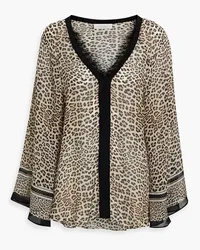 Camilla Lace-trimmed printed silk-chiffon top - Animal print Animal