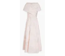 Off-the-shoulder printed cotton-poplin midi dress - Pink