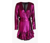 Maureen wrap-effect metallic jersey mini dress - Pink