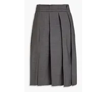 Pleated bead-embellished wool-blend skirt - Gray