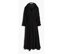 Belted satin-twill midi shirt dress - Black